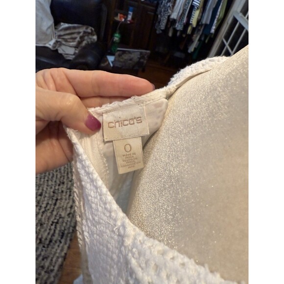 Chico's Women's White Lace Overlay Handkerchief Dress Chico’s Size 0 Or Small - Picture 6 of 7